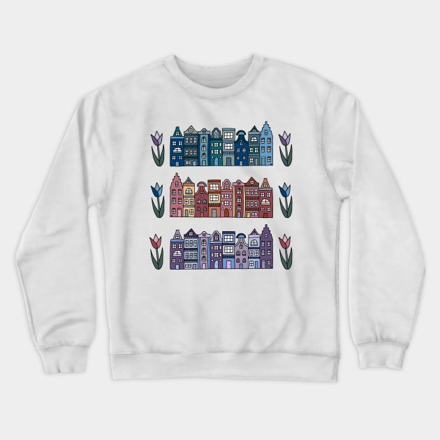 Amsterdam Houses and Tulips Crewneck Sweatshirt by HLeslie Design